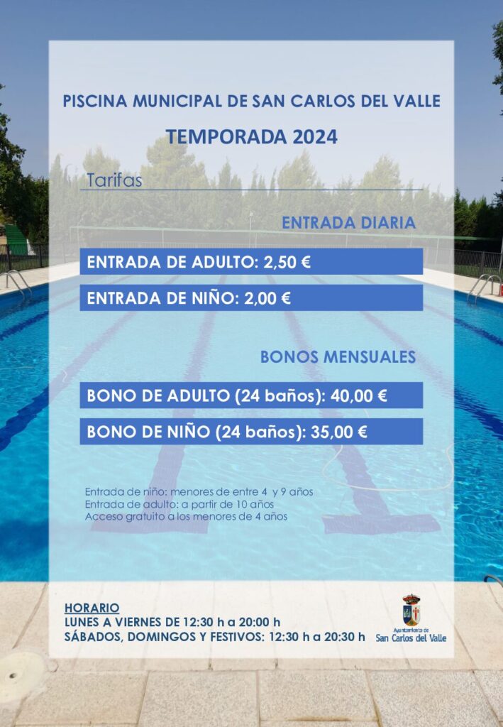 PISCINA MUNICIPAL TARIFAS 2024